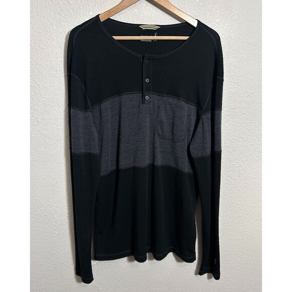 Smartwool Merino 250 Henley Shirt Mens L Black Gray Wool Blend Base Layer - Picture 2 of 8